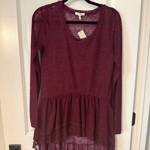 Maurices Long Length Burgundy Sheer Top Sz Med